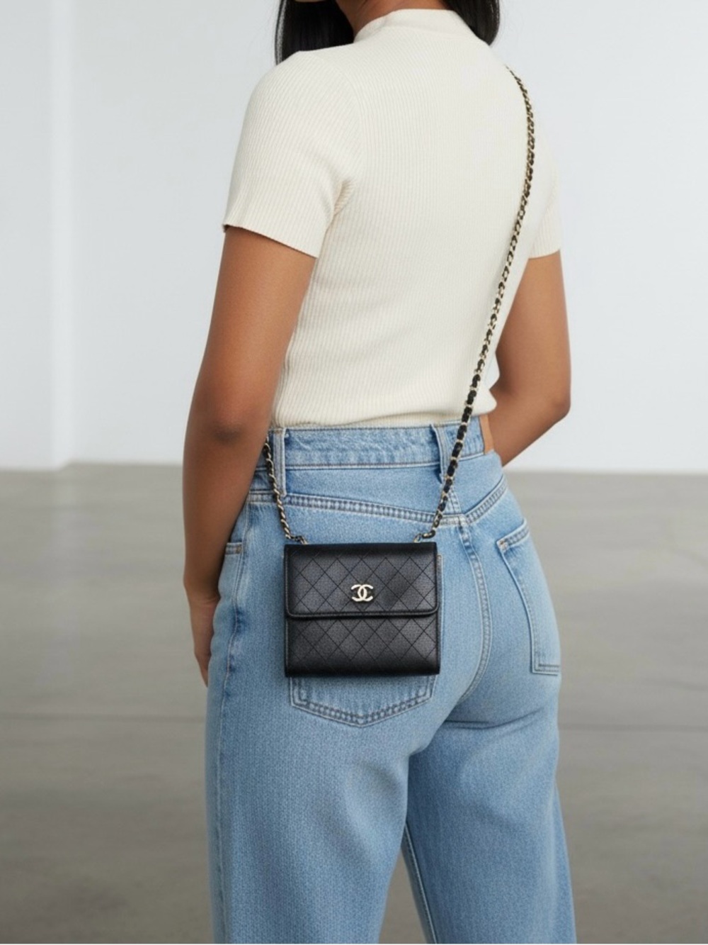 💣⛓️ Chanel Mini Pearl Crush Wallet Chain Adjustable Waist Bag Crossbody